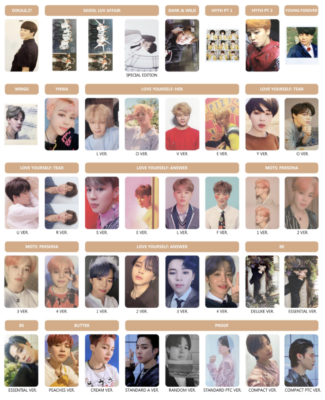 BTS JIMIN ALL ALBUM COMPLETE PHOTOCARD COLLECTION OFFICIAL