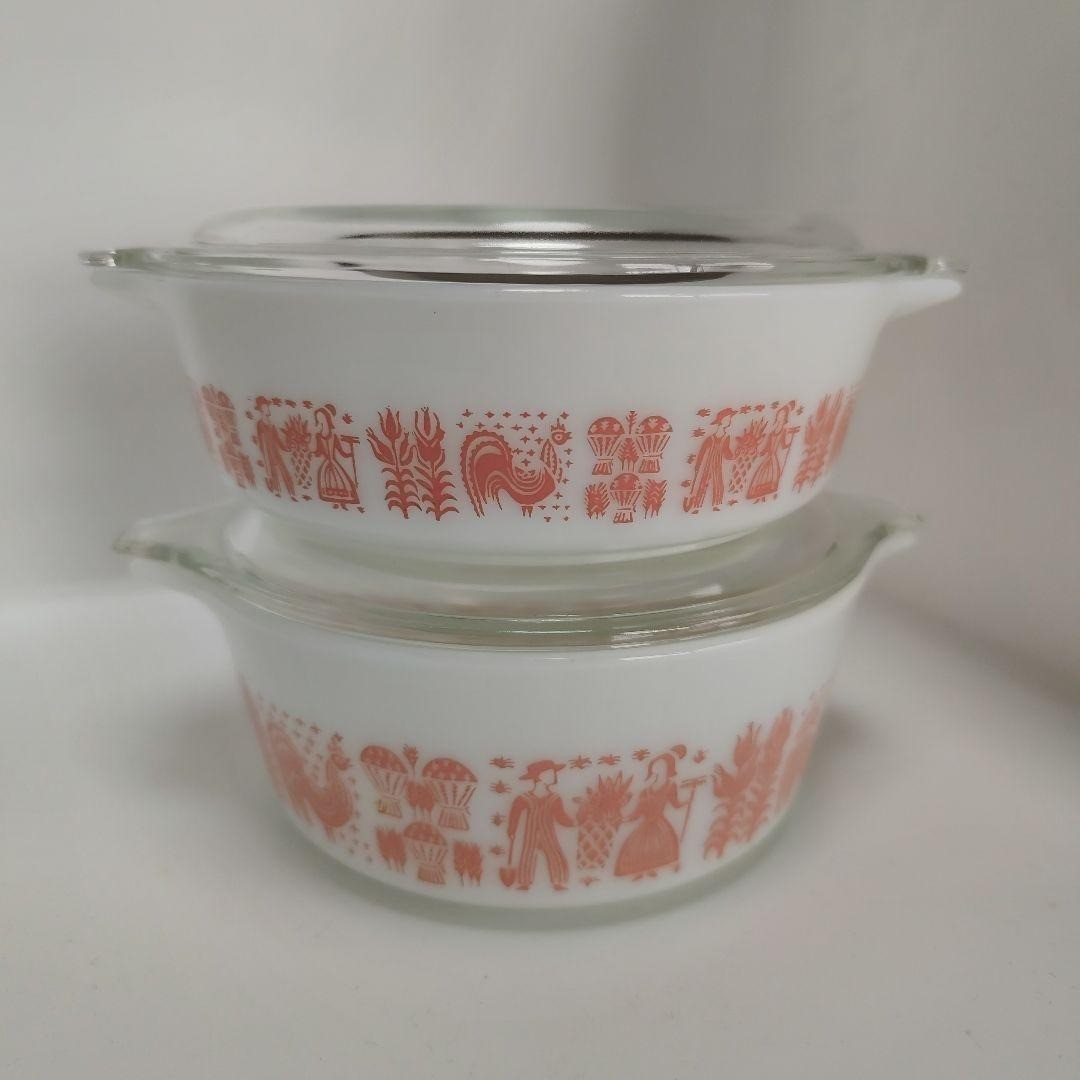 Pyrex Amish Butter print Casserole Bowl Vintage Set of 2 Rare