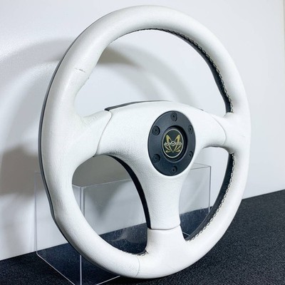 Italvolanti White Black Leather Steering Wheel 330mm Vintage JDM