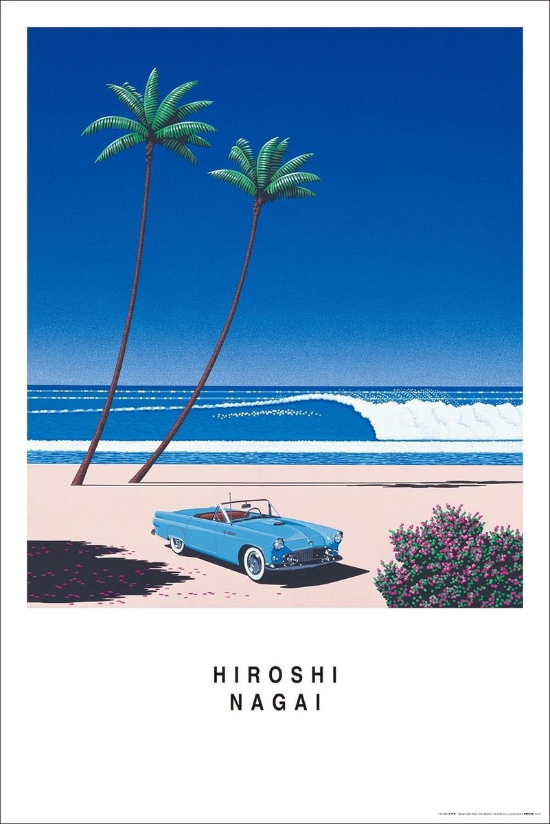 Hiroshi Nagai Poster BLUE CAR AND THE BEACH Special Mirror Coat TX