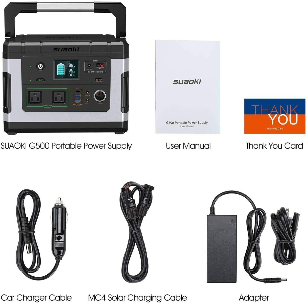 SUAOKI Solar Generators, G500 Portable Power Station 500Wh Camping
