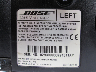 Bose 301 V Series Wired Direct Reflecting Bookshelf Speaker System
