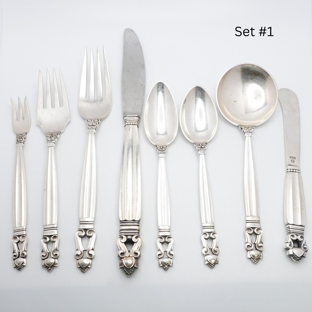 Georg Jensen Johan Rohde Sterling Silver Acorn 8 Piece Flatware