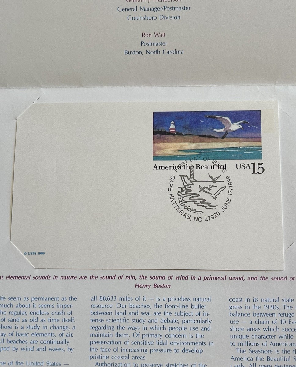 The Seashore Ceremony Program Postcard 1989 Cape Hatteras NC First