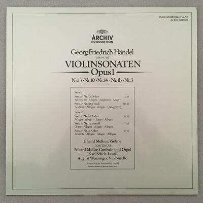 P540 Handel Violin Sonatas Opus 1 Melkus DGG Archiv 64 240 Stereo