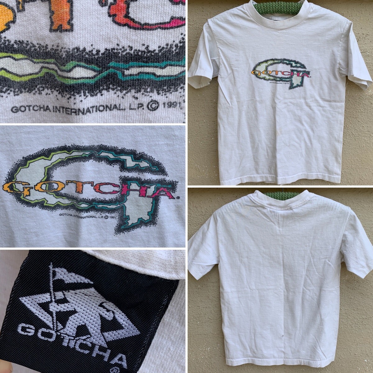 Vintage GOTCHA T Shirt c 1991 Neon 90s Beach Surf Graphic Tee Kids
