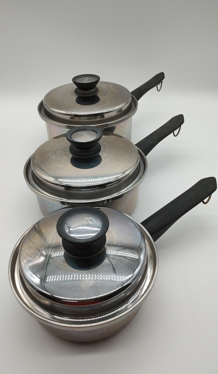 Vintage Amway Queen Multi-Ply 18/8 Stainless Steel Saucepans Pots