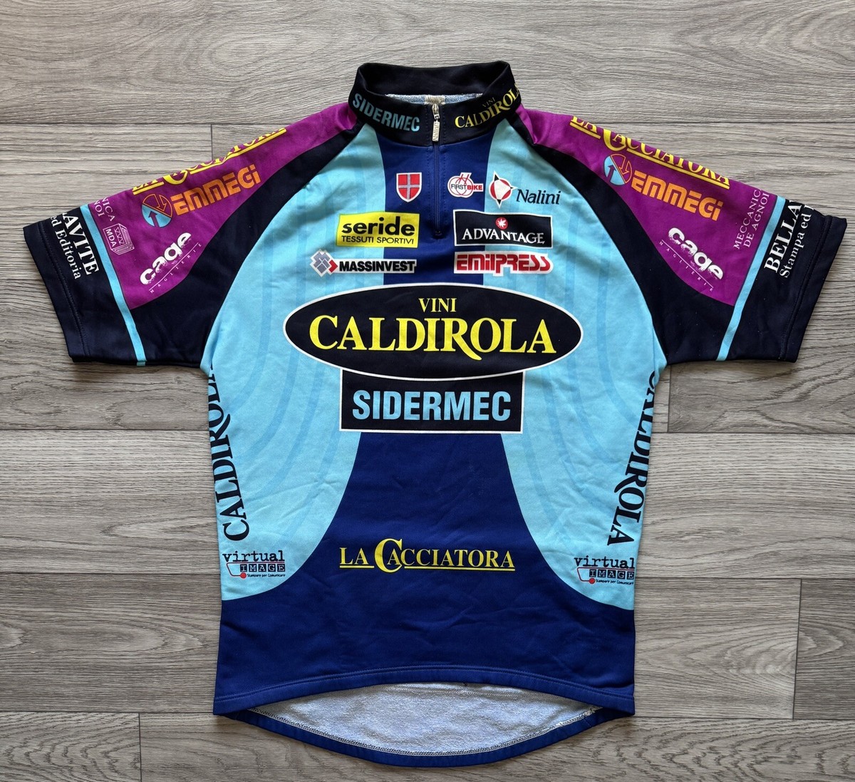 Vintage SMS Santini Cycling Jersey Mens Blue Short Sleeve Athletic