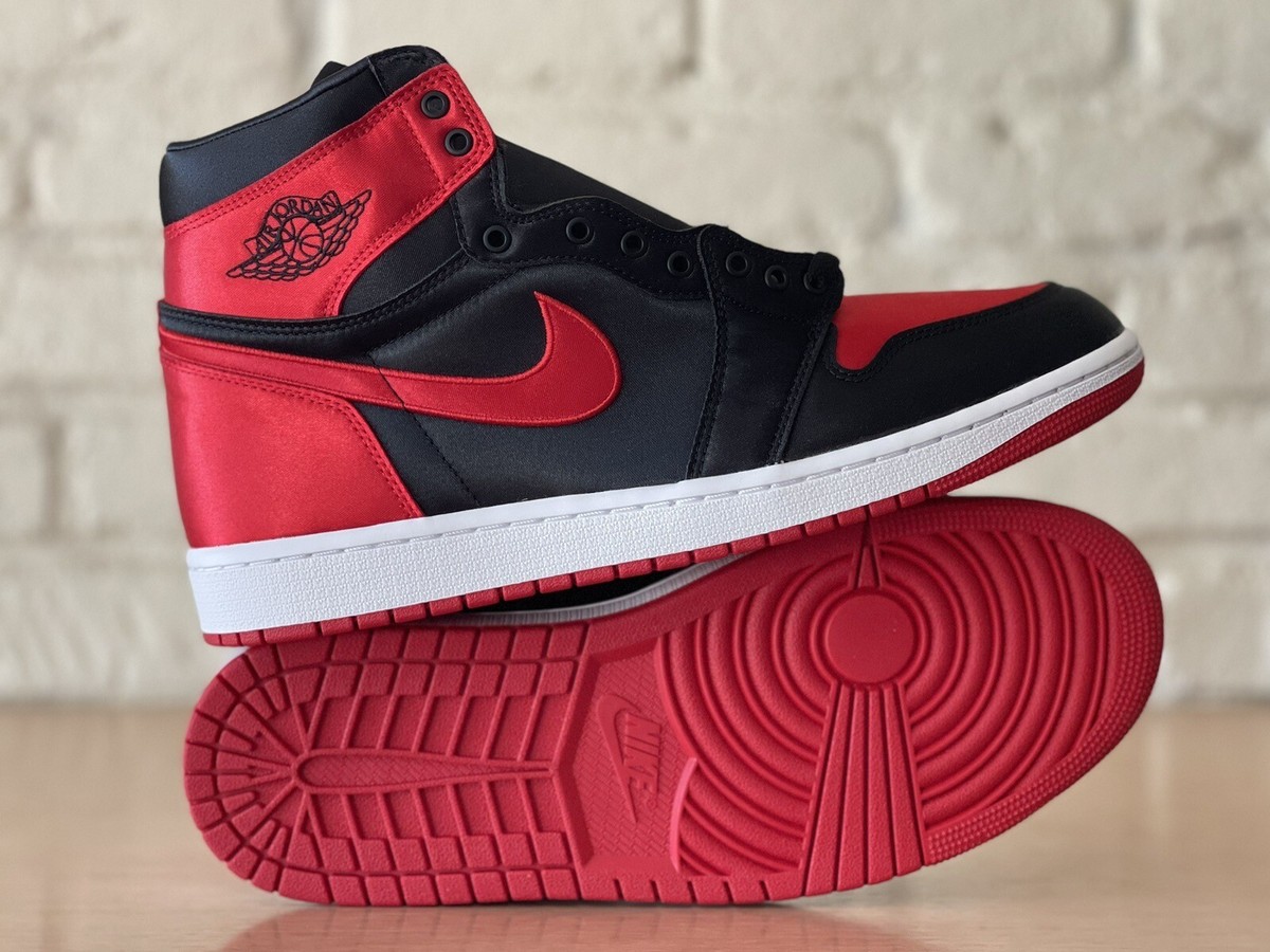 Nike Air Jordan Retro 1 High OG Satin Bred Red Women 10.5 / Men 9