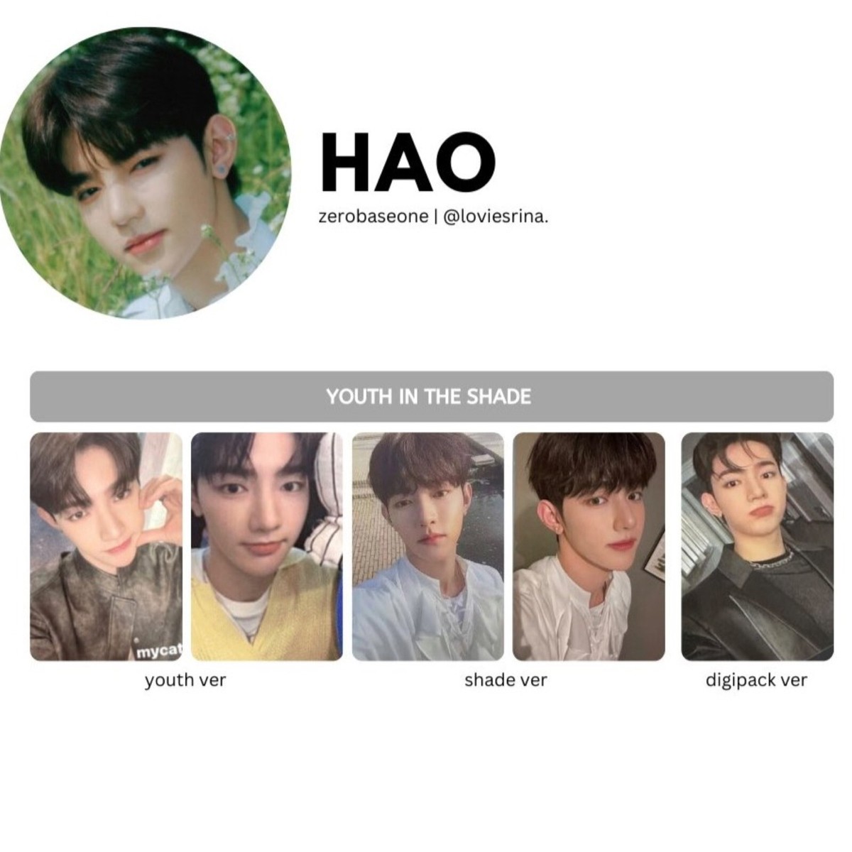 ZEROBASEONE ZHANG HAO ZB1 YOUTH IN THE SHADE official Photo card