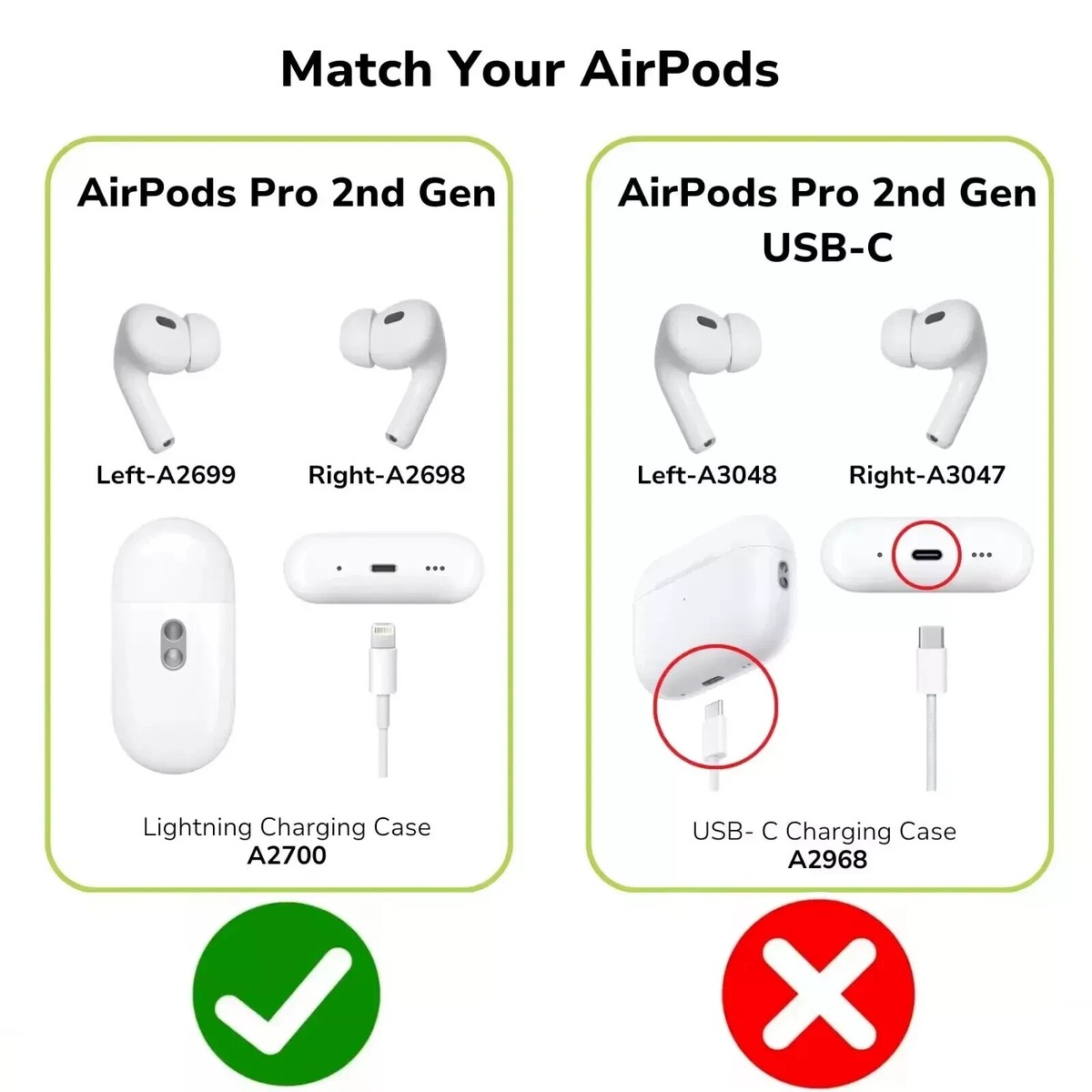 Apple AirPods Pro 2nd Gen Replacement Left, Right or Both Sides or