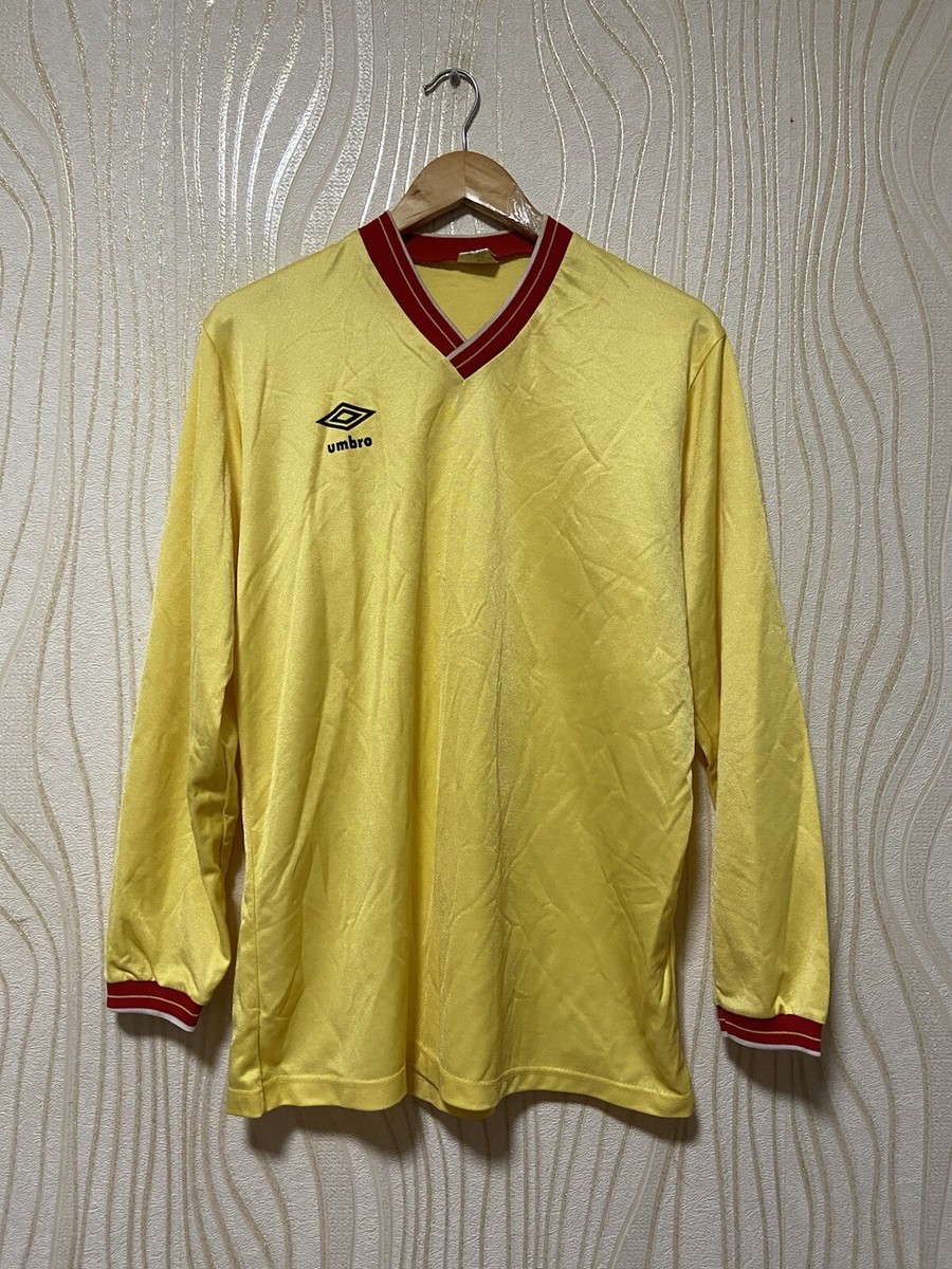 UMBRO 80s FOOTBALL SHIRT SOCCER JERSEY LONG SLEEVE YELLOW sz L
