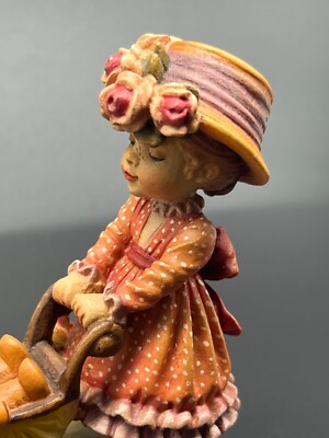 ANRI ITALY Hand Carved Painted Figurine Little Nanny Girl Stroller