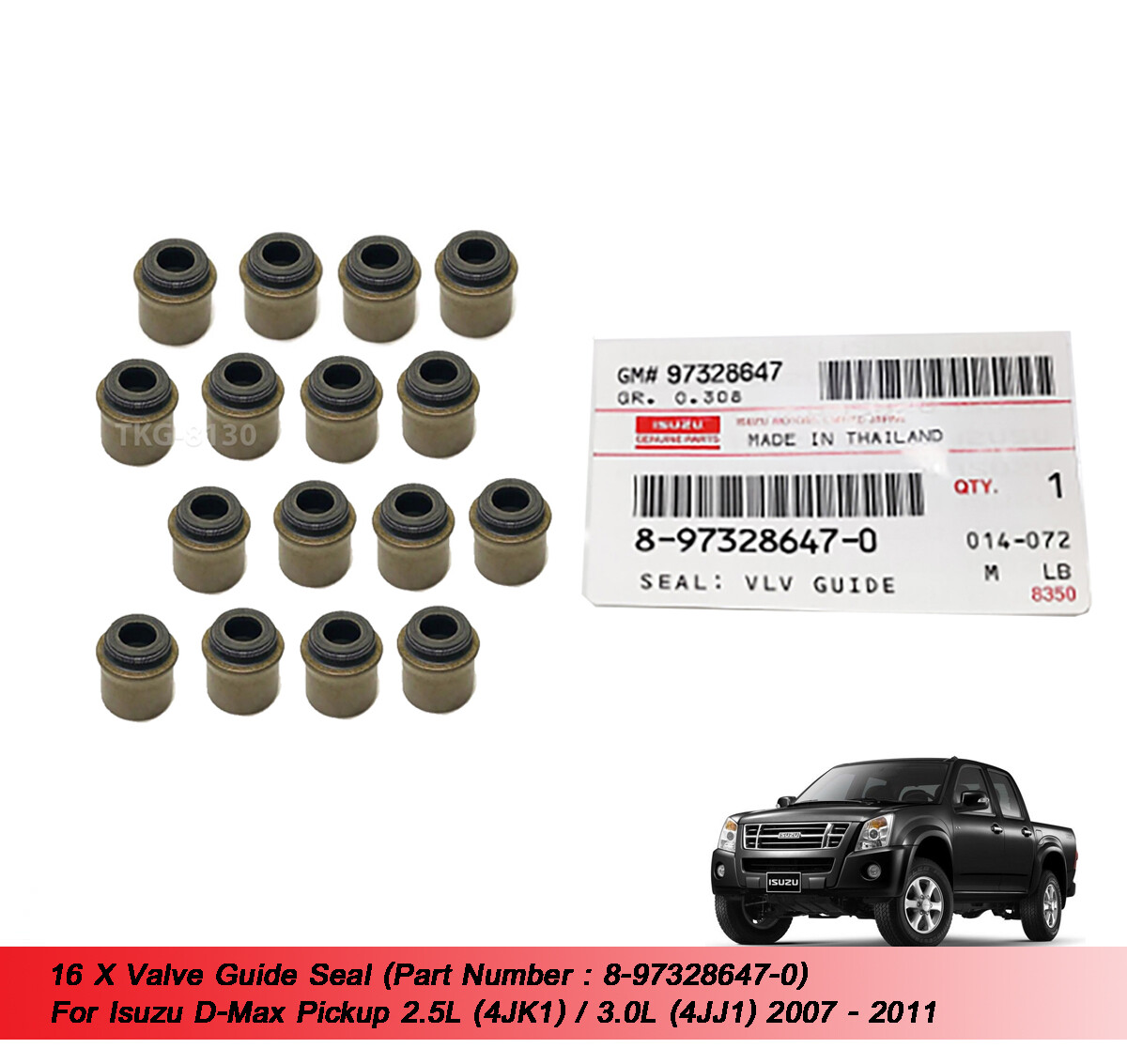 16 X Valve Guide Seal 8973286470 For Isuzu Dmax 4JK1 4JJ1 2007