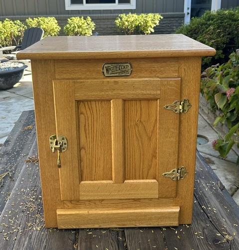 Vintage White Clad Simmons Hardware Co. oak ice box. | eBay