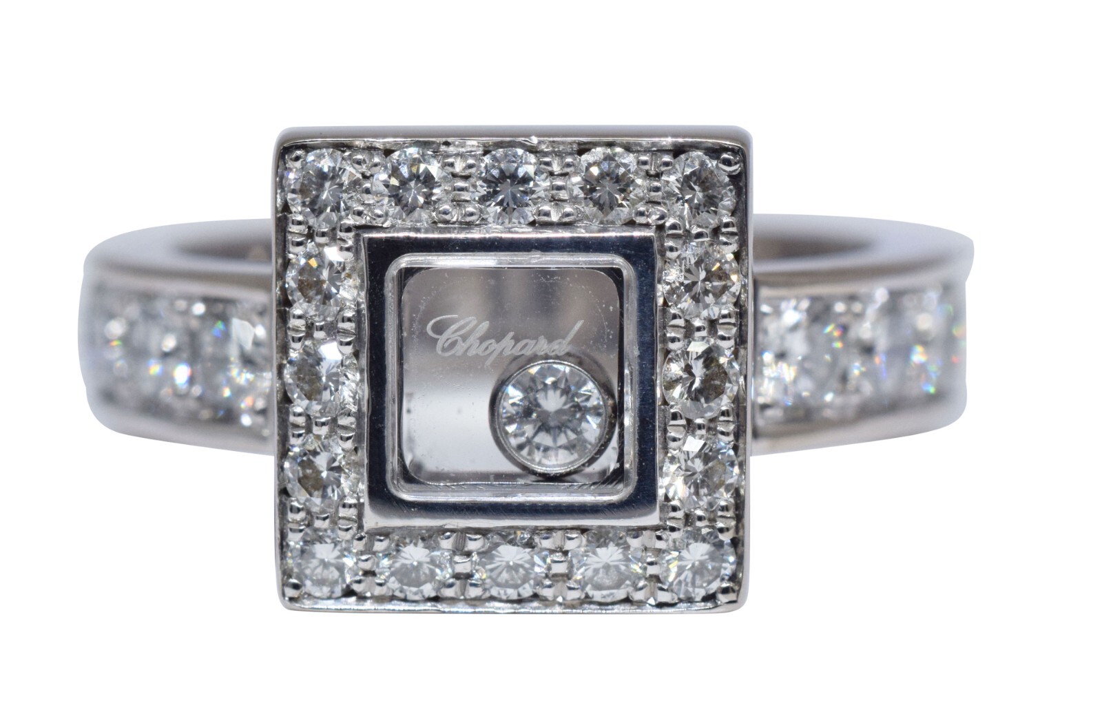 Chopard Happy Diamonds Square 18k White Gold Ring Size 6 82/2939