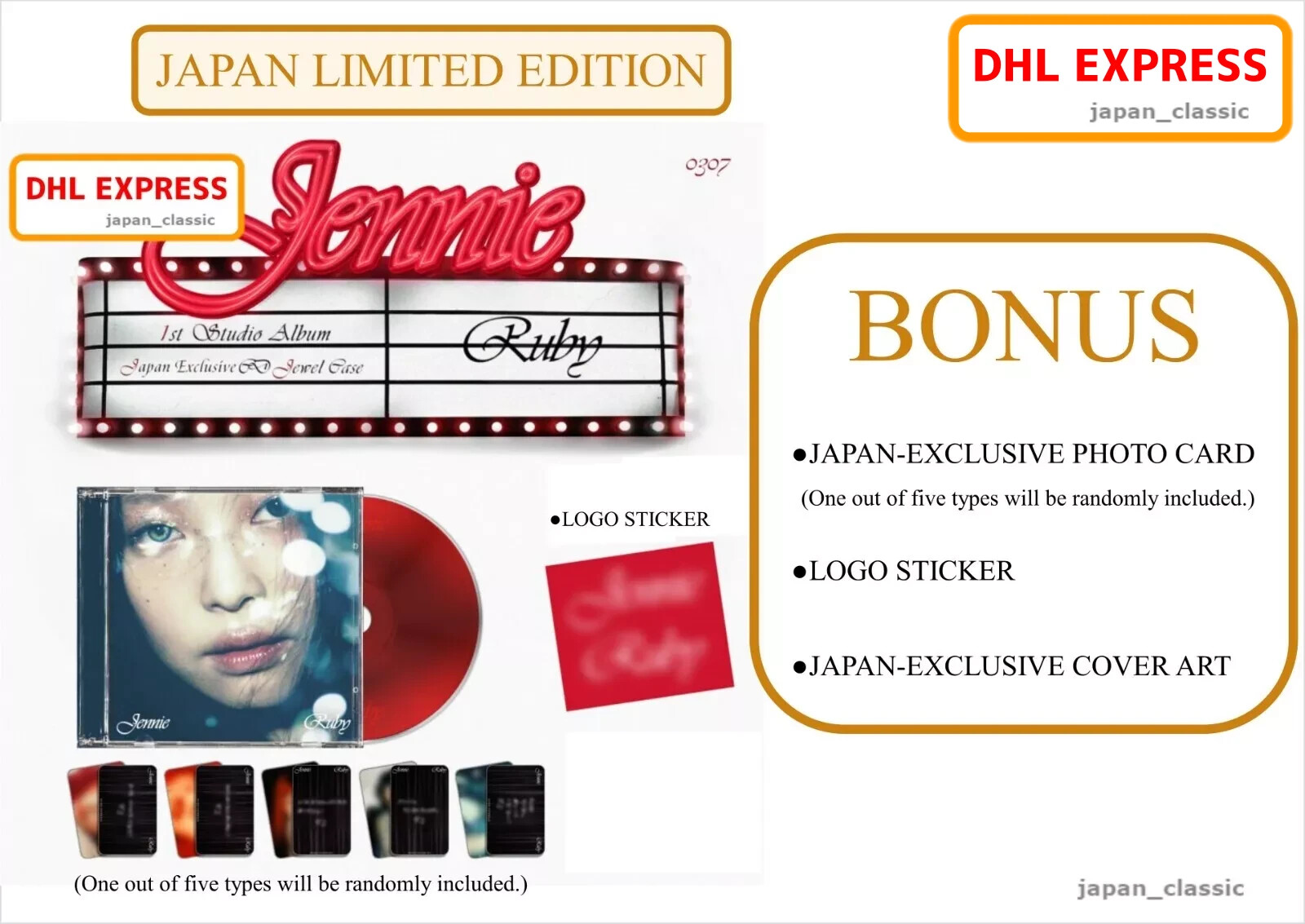JENNIE BLACKPINK Ruby JAPAN LIMITED EDITION CD + PHOTO CARD + LOGO