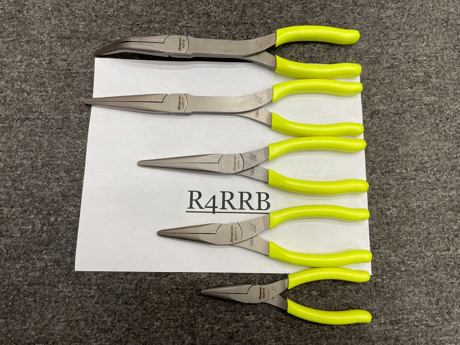 Snap-On Tools NEW 5 PIECE HI VIZ Soft Grip LONG Neck Needle Nose