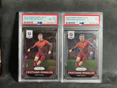 2016 PANINI PRIZM UEFA CRISTINO RONALDO #97 PSA 7 AND 8 (LOT OF 2