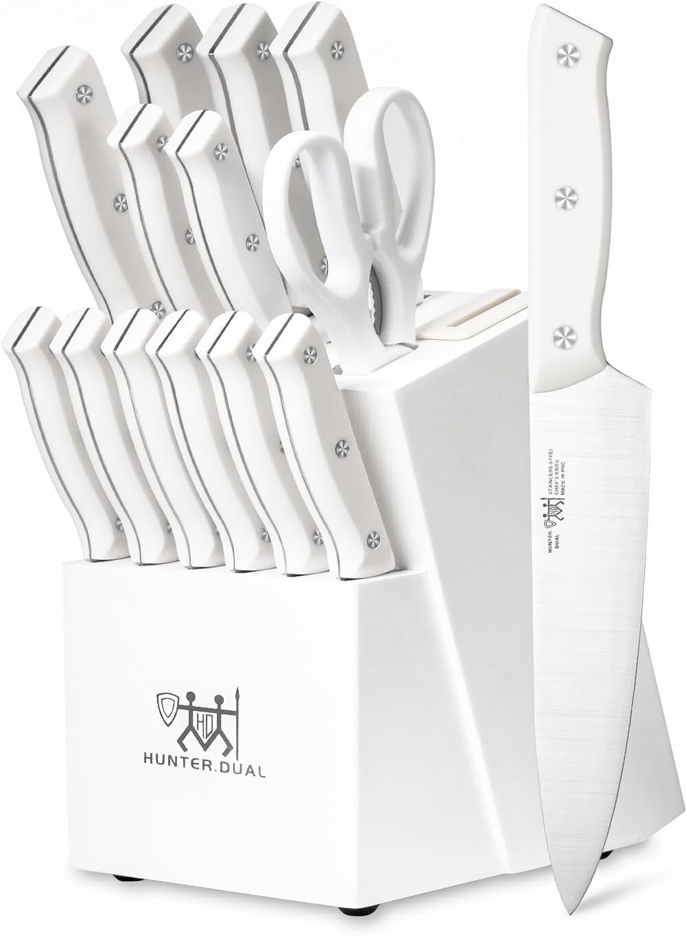 HUNTER.DUAL Knife Set 15 Pc Kitchen Knife Set with Block Self