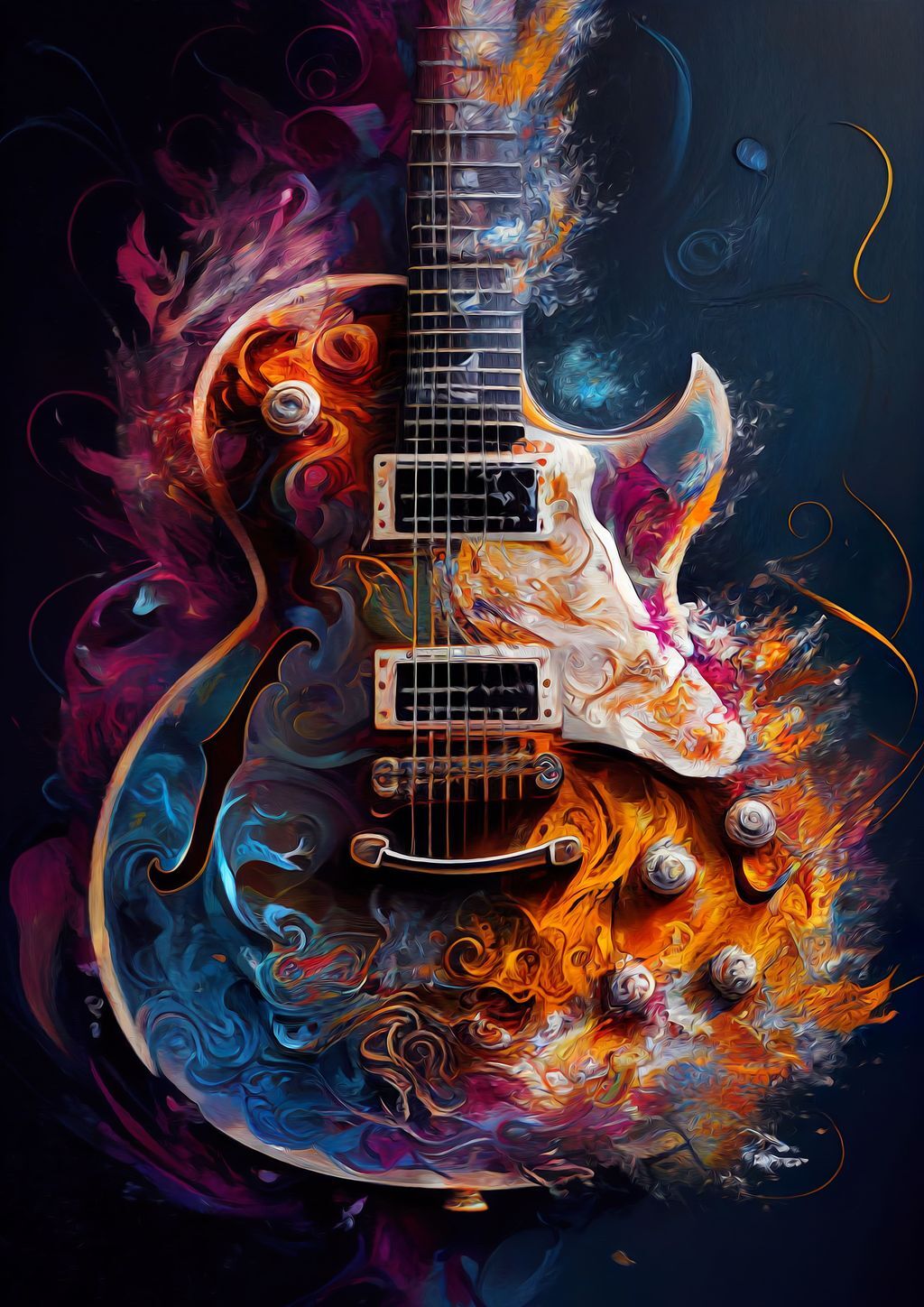 Electric Guitar Watercolour Abstract Pop Poster Wall Art Music