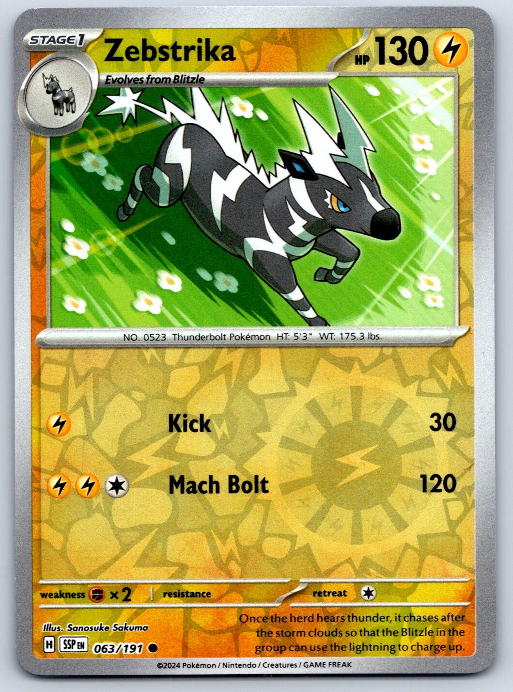 Zebstrika - Reverse Holo - Surging Sparks SSP 063/191 Pokemon Card