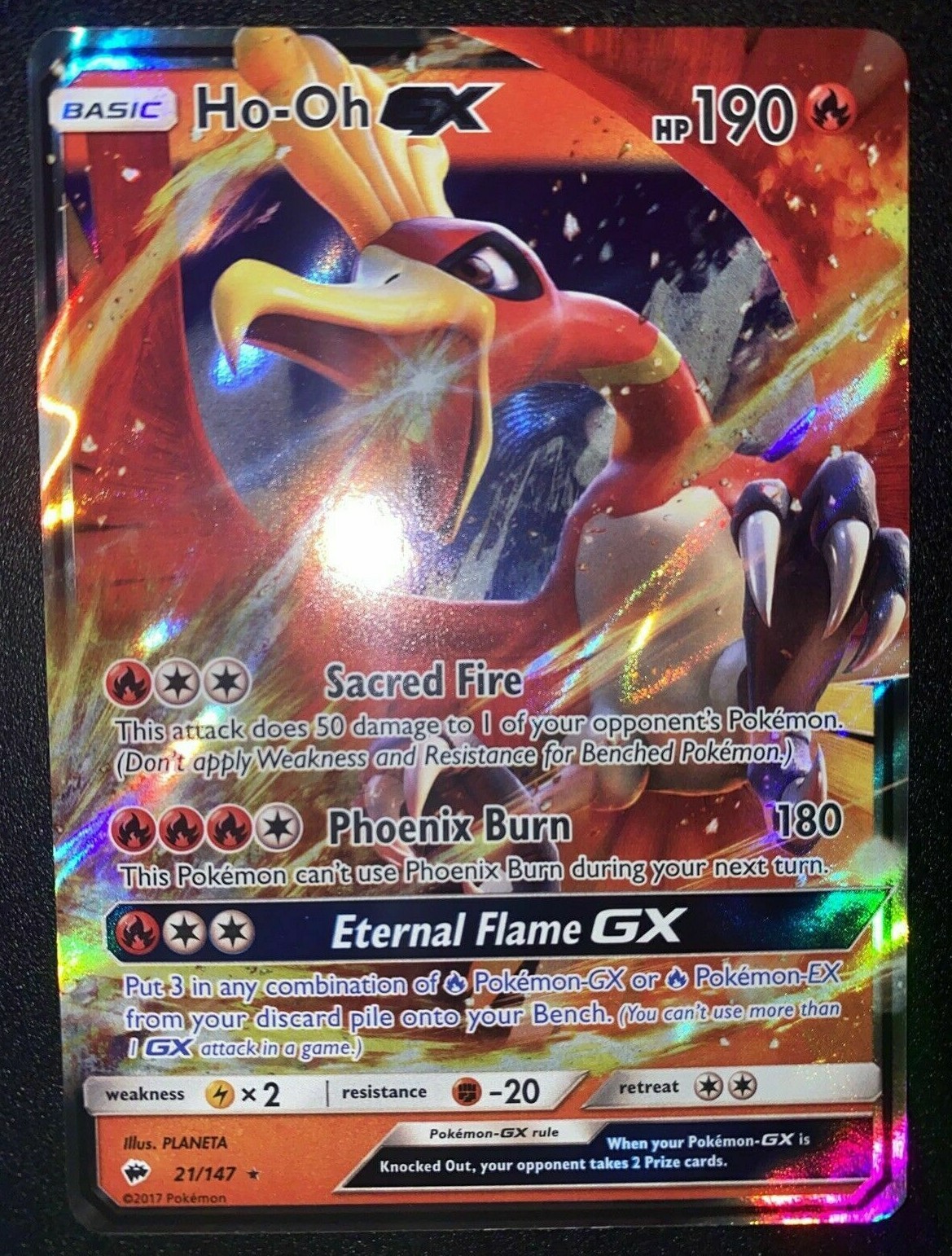 ULTRA RARE Ho-Oh GX 21/147 Burning Shadows Legendary Pokemon Card