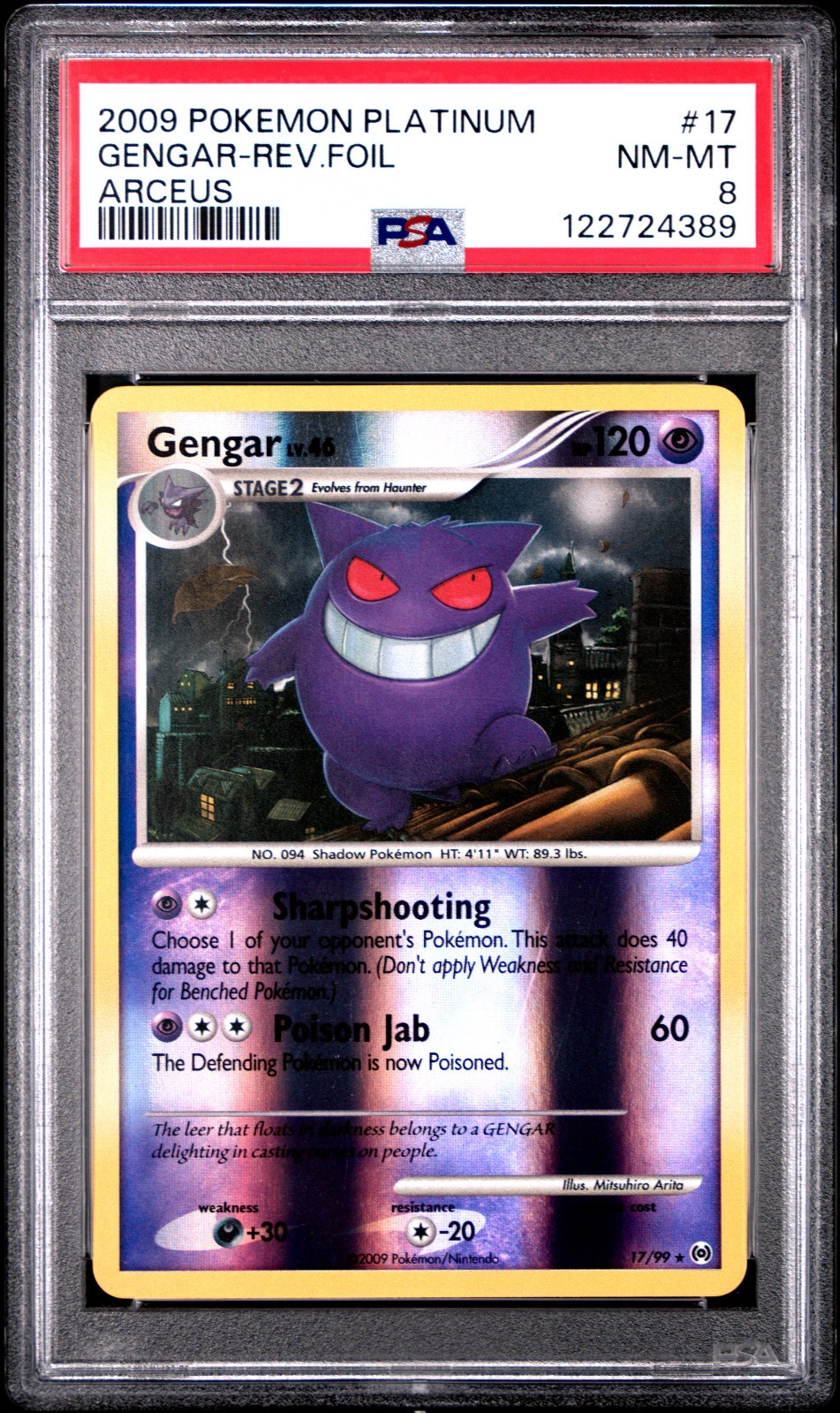 2009 POKEMON PLATINUM ARCEUS GENGAR #17 REVERSE FOIL PSA 8 NM