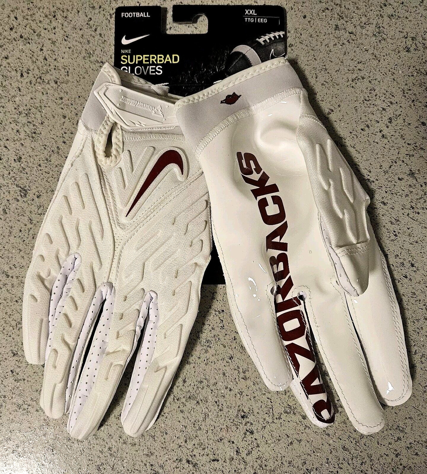 Nike Superbad Arkansas Razorbacks NCAA Football Gloves Mens Sz XXL