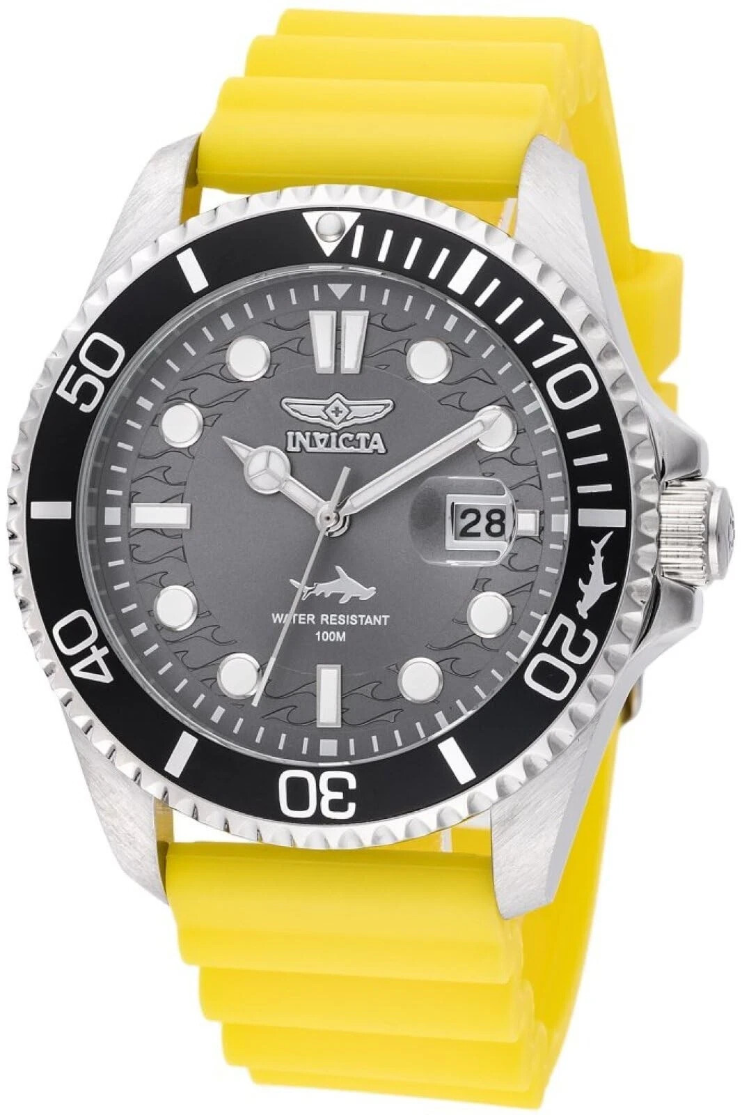 Invicta SHARK Pro Diver Black Dial Yellow Silicone Strap Men's