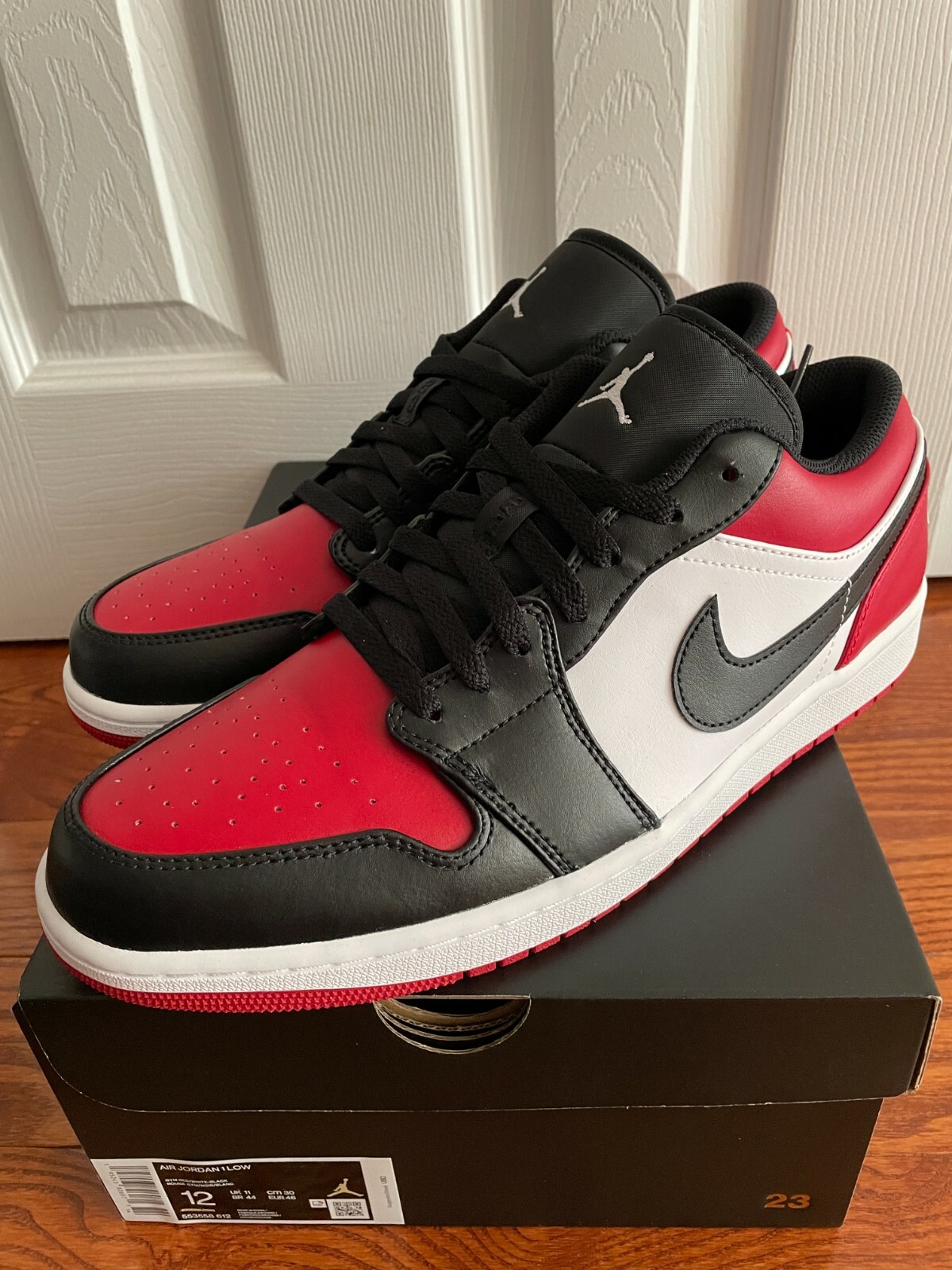 Nike Jordan 1 Low Bred Toe Size 12 553558-612 NEW Gym Red White