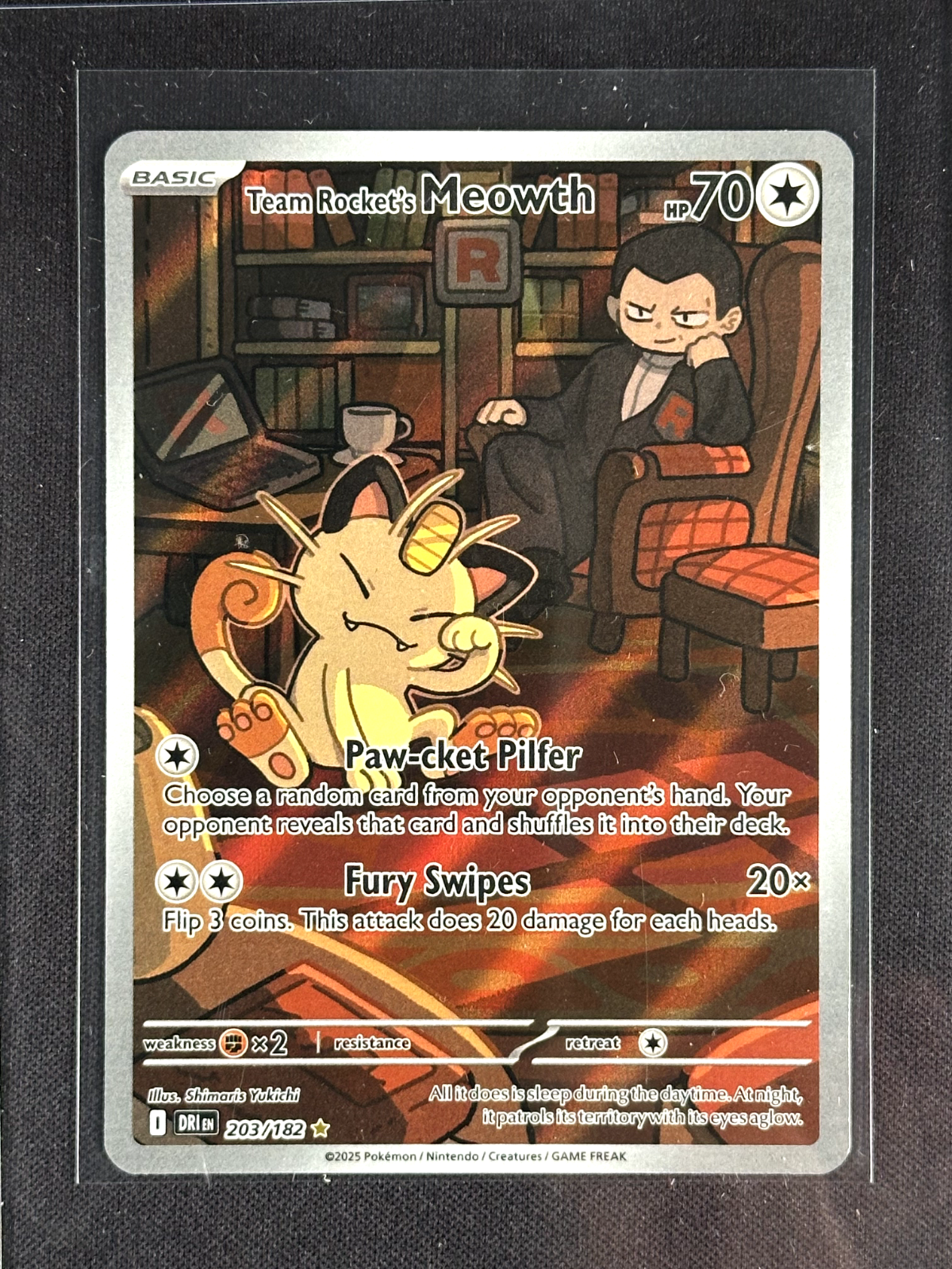 Team Rocket's Meowth 203/182 Illustration Rare Destined Rivals (NM