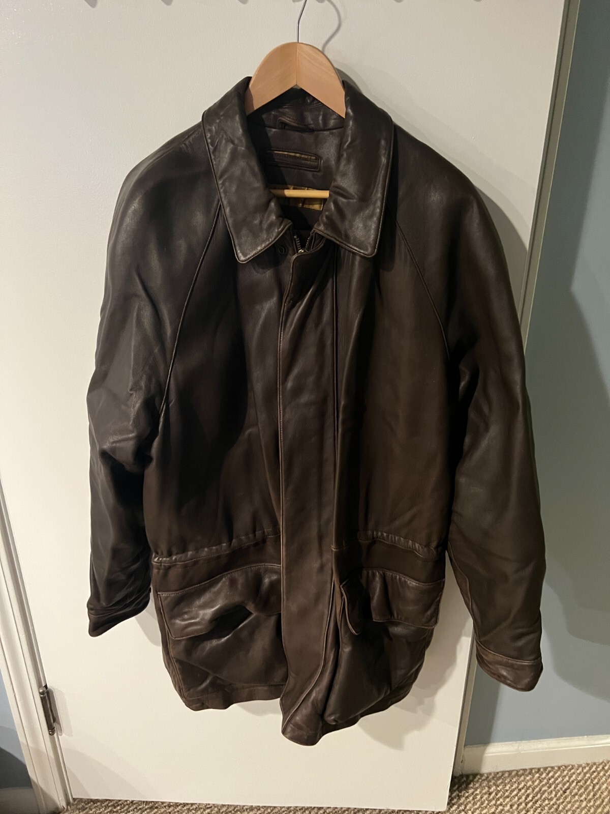 Andrew Marc Leather Zip UP Mens Large Brown Leather Jacket RA