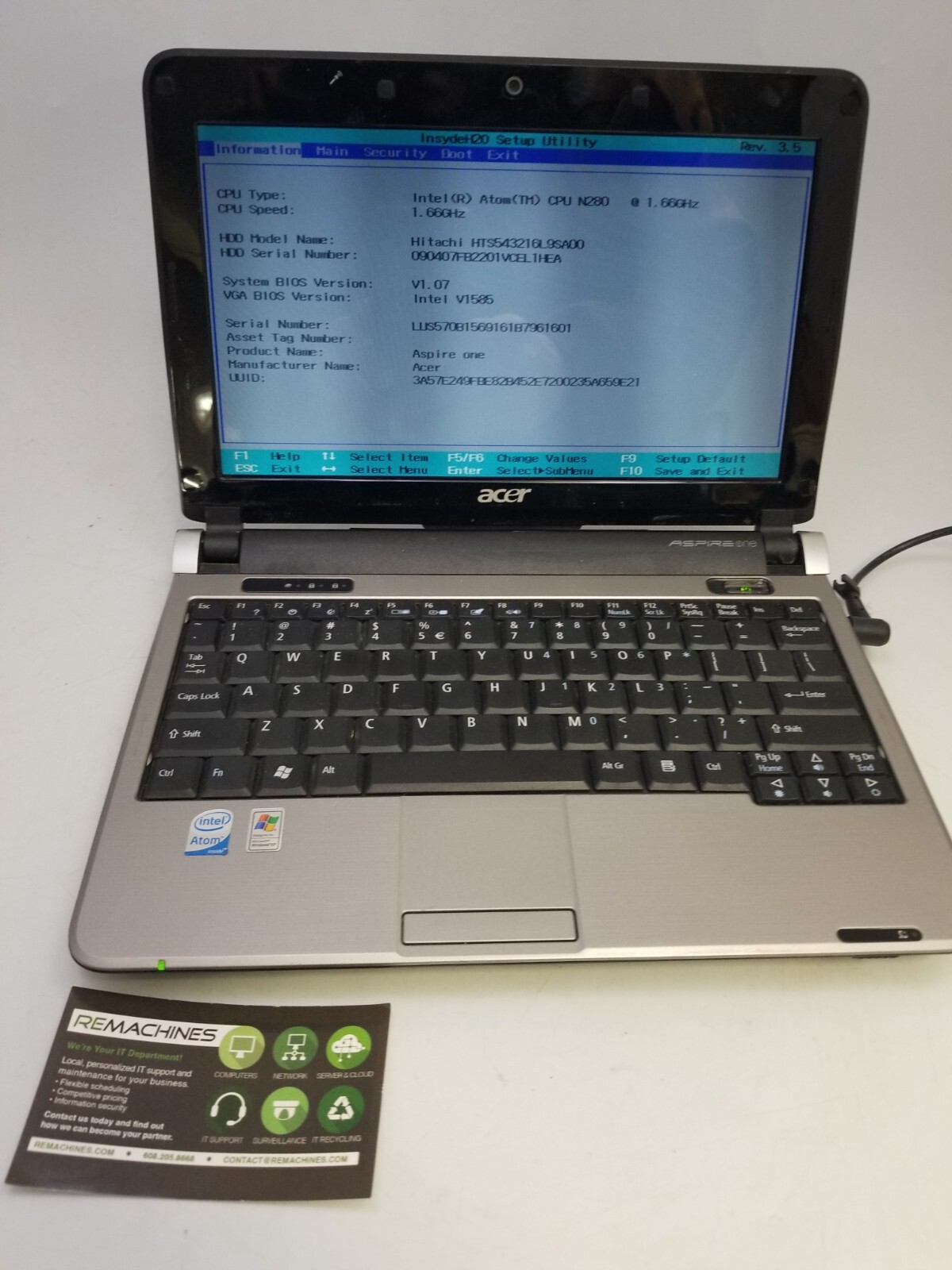 10.1” Acer Aspire One Netbook Laptop Atom N280 @1.66GHz 2GB RAM