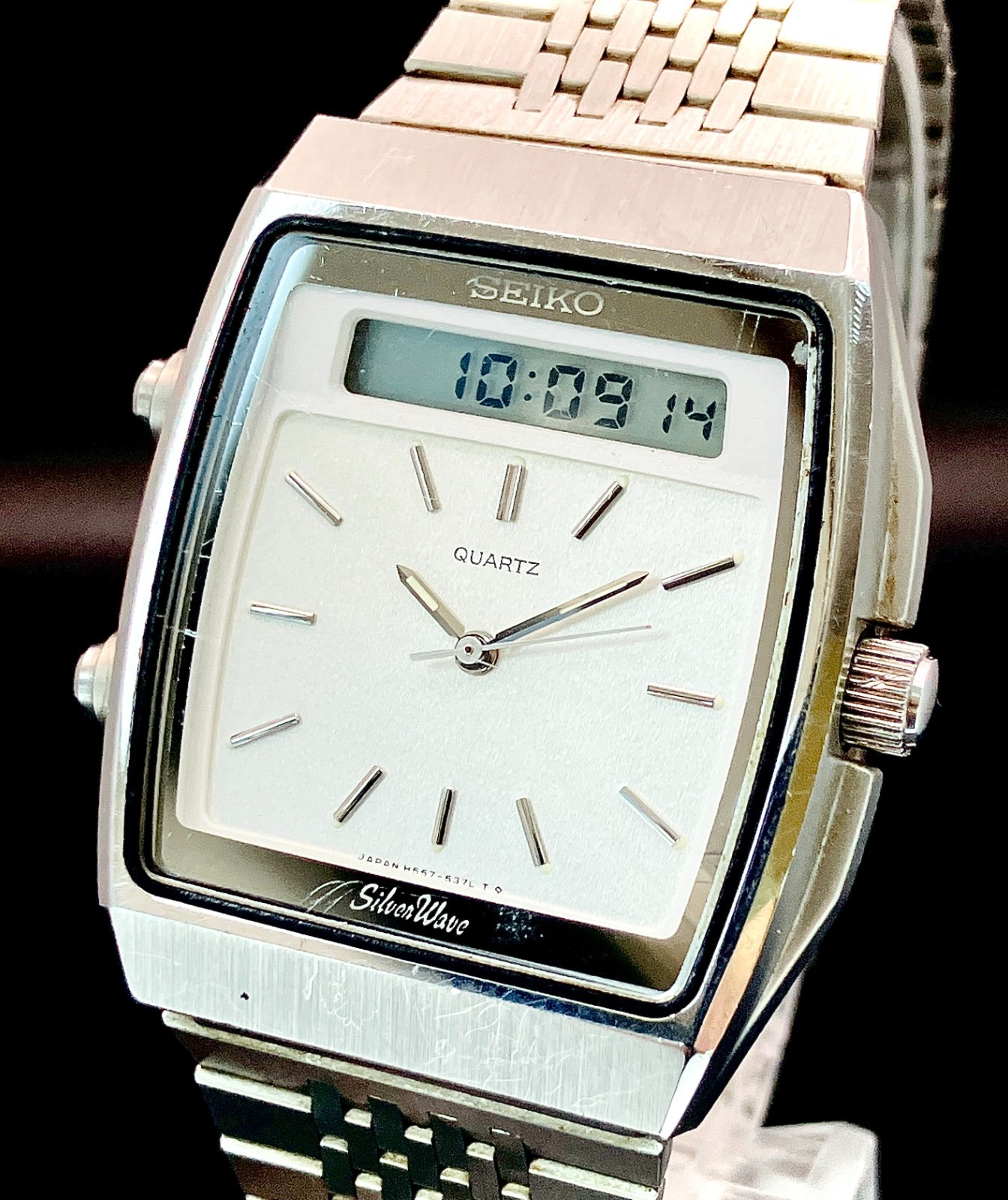 SEIKO WATCH SILVER WAVE H557-524A ANALOG DIGITAL QUARTZ VINTAGE