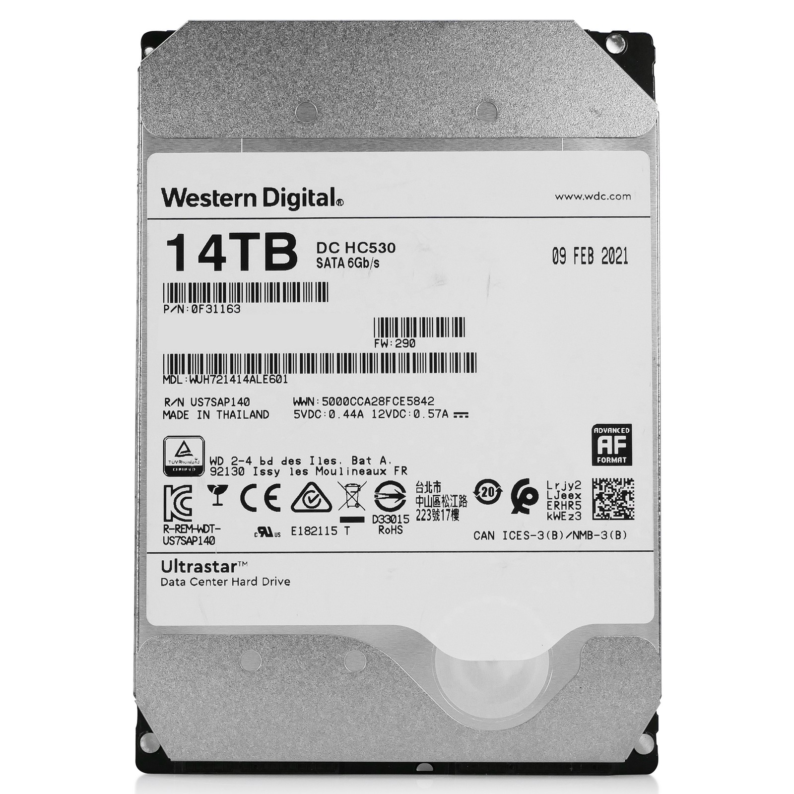 WD Ultrastar DC HC530 14TB WUH721414ALE601 0F31163 512MB 512e SATA