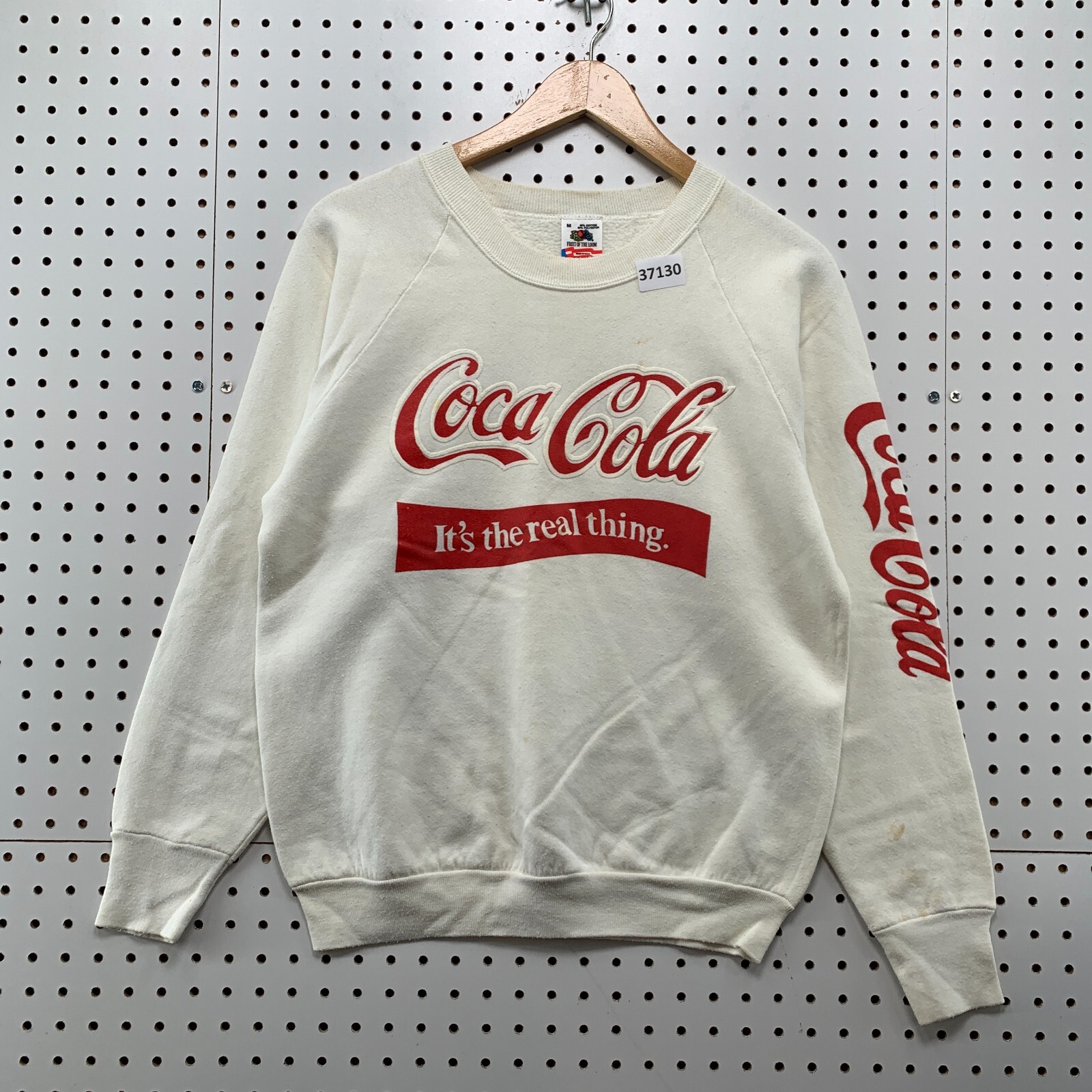 VTG 80s Coca Cola Crewneck Sweatshirt Adult Medium Beige Made USA