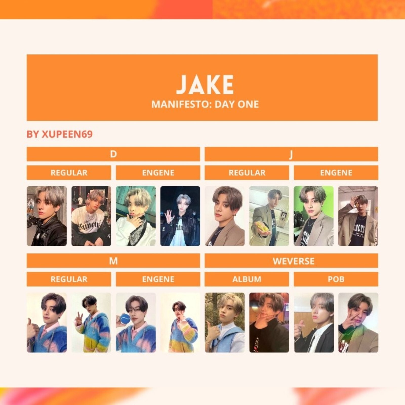 JAKE ENHYPEN MANIFESTO : DAY1 official Photo card D J M Regular
