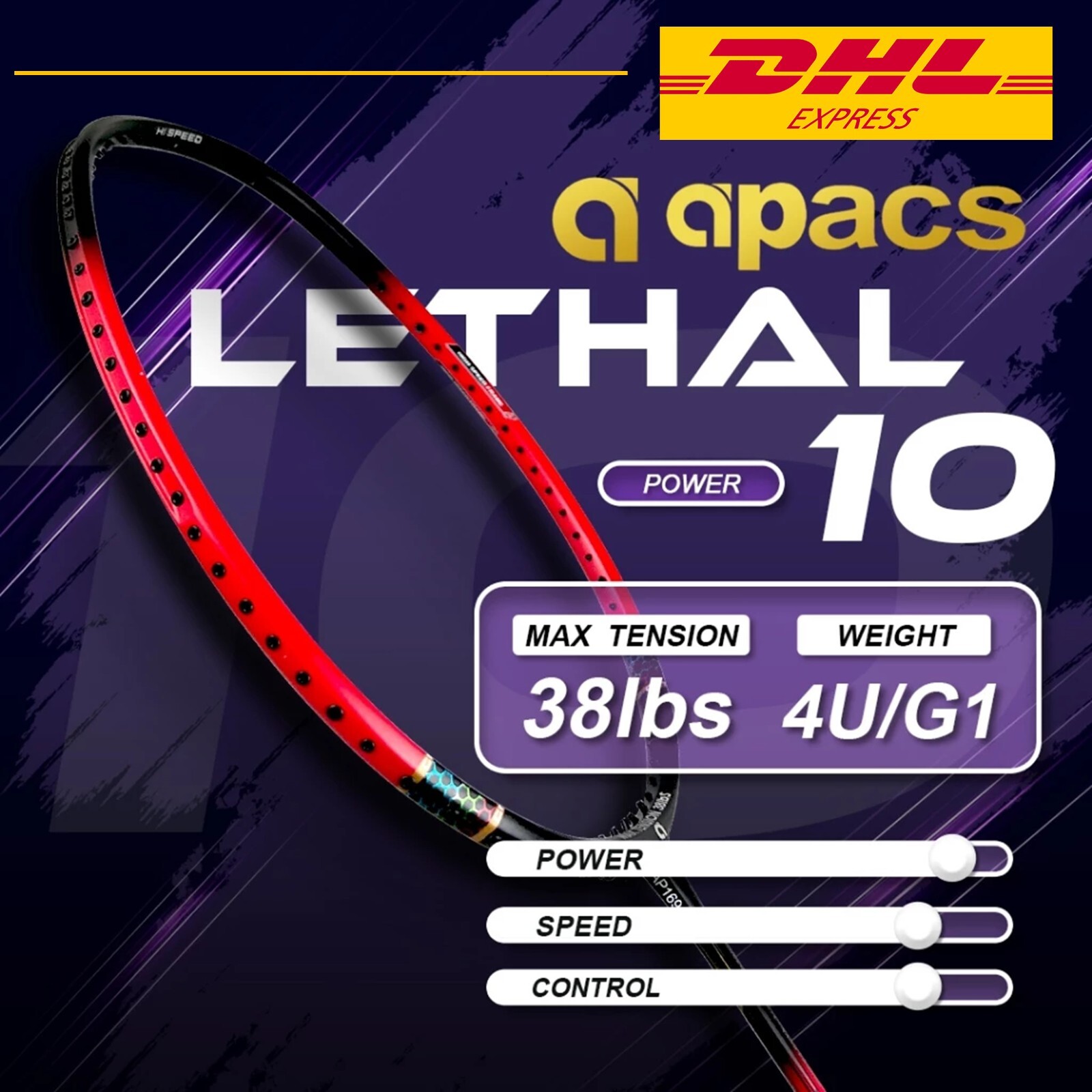 APACS Lethal 10 Power (Black red) Badminton Racket - 4UG1 Max.T