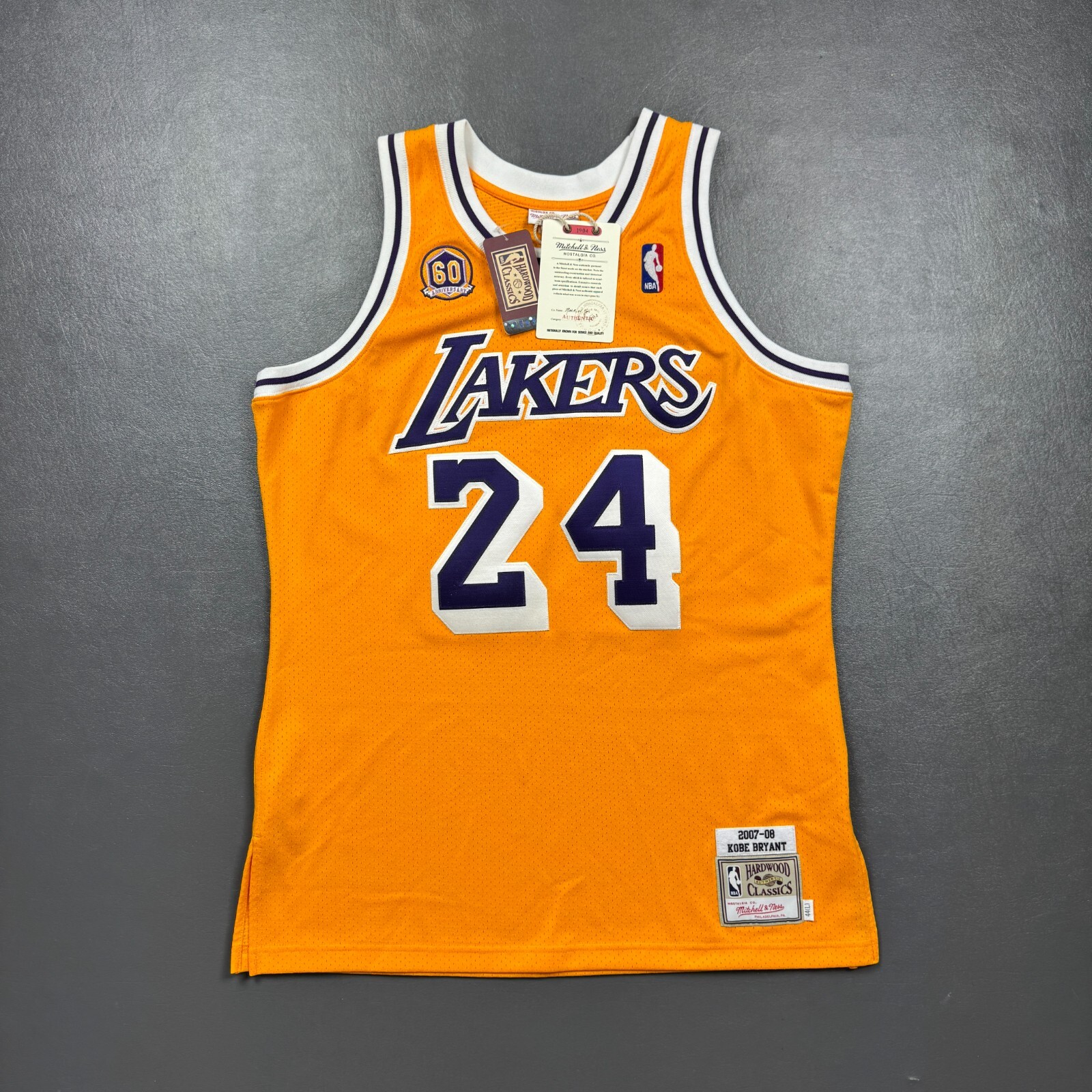 100% Authentic Kobe Bryant Mitchell Ness 07 08 Lakers 60th Jersey