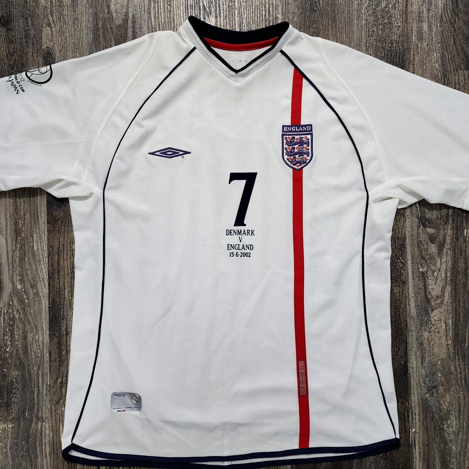 2002 Umbro England Home Soccer Jersey David Beckham Men XL World