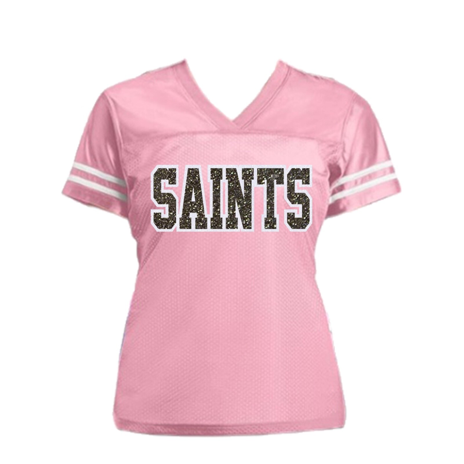 Pink New Saints Jersey with Black White Glitter New Orleans