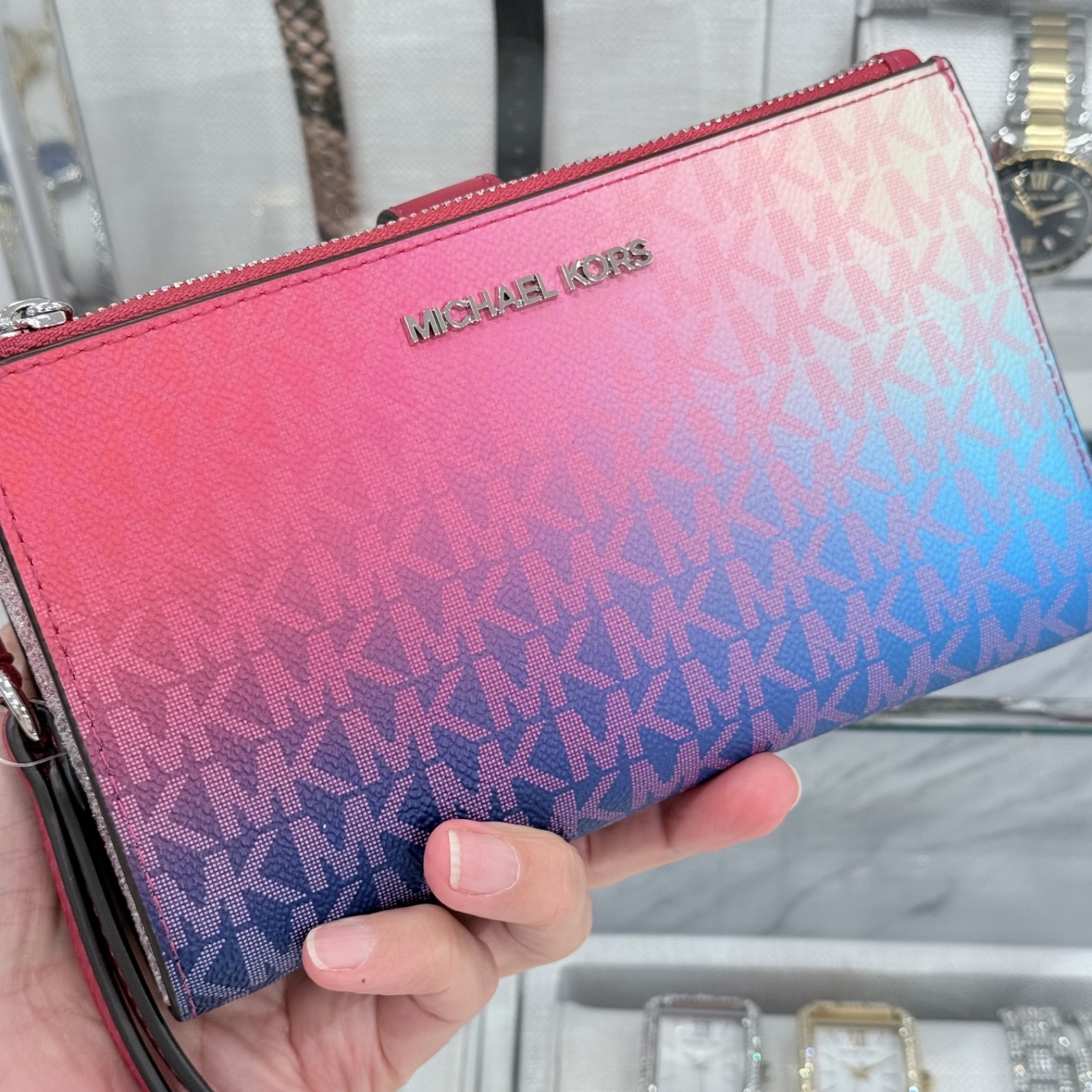 Michael Kors Jet Set Travel Double Zip Wristlet Wallet MK Logo