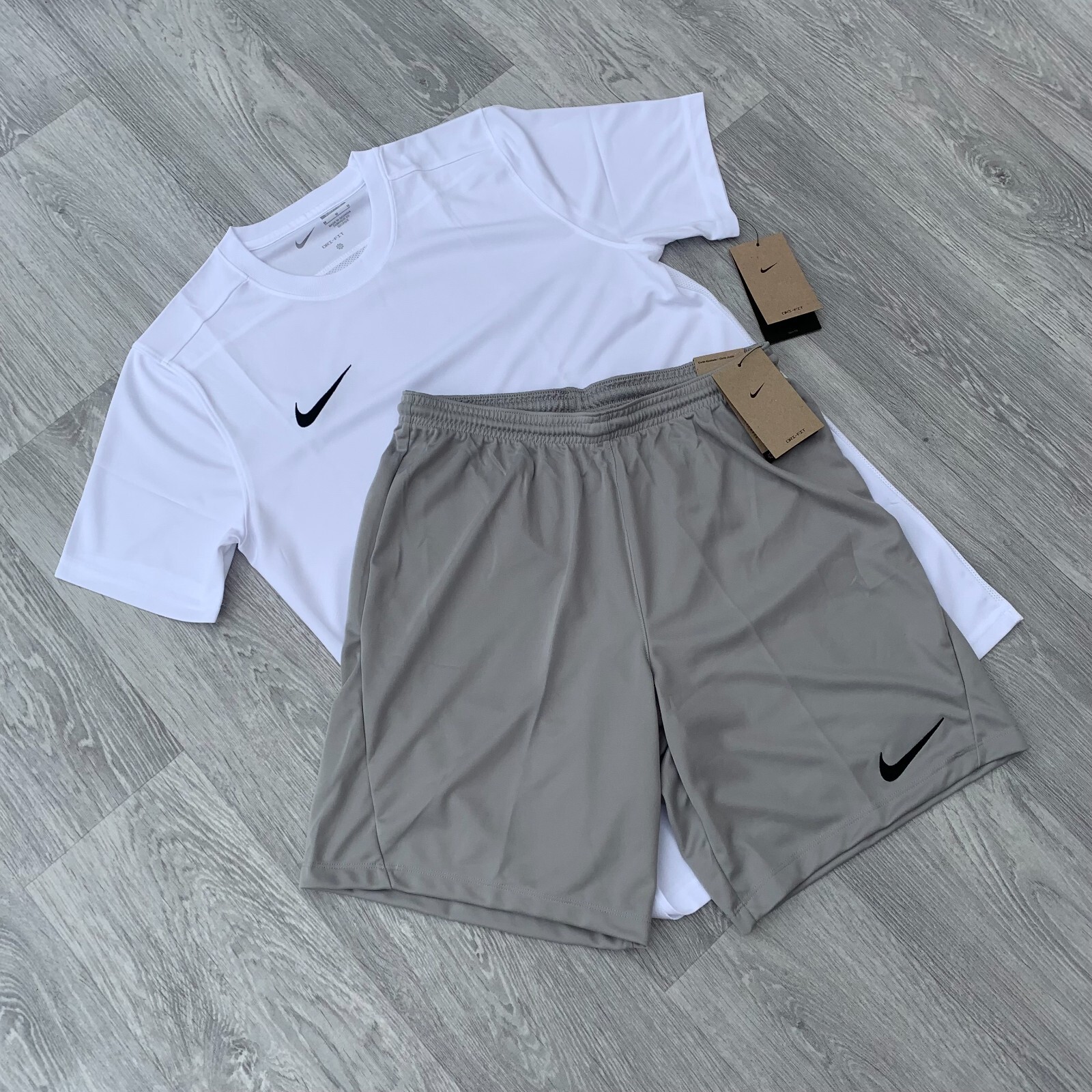 Nike Dri Fit Academy T-Shirt Top and Shorts Set - White/Grey | eBay