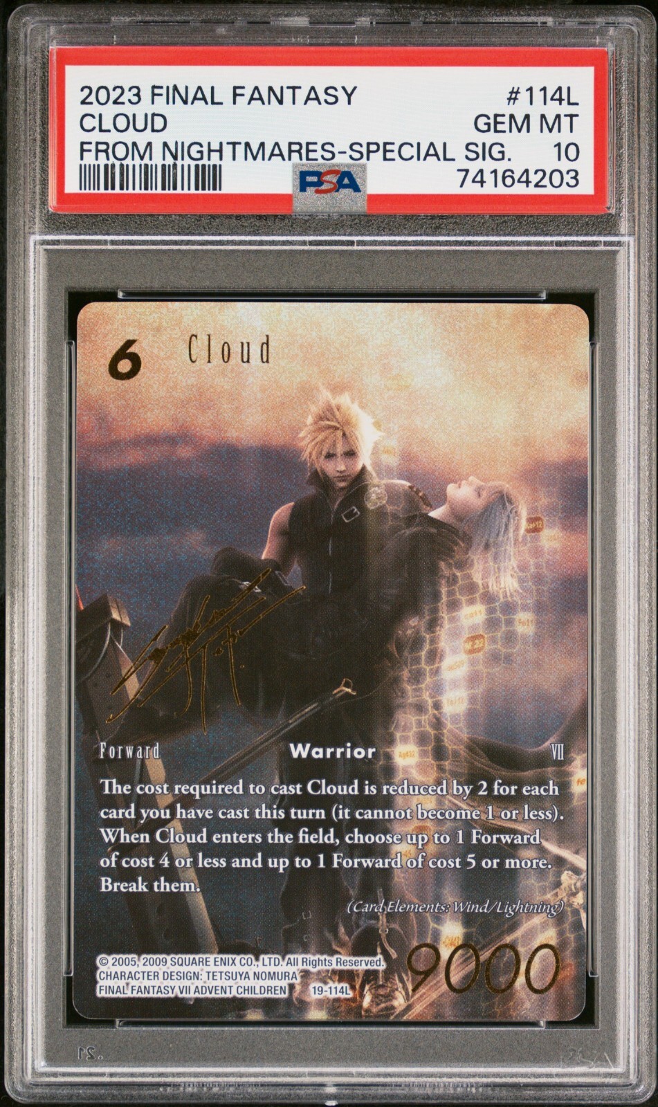 PSA 10 - FFTCG Final Fantasy TCG Cloud 19-114L Signature From
