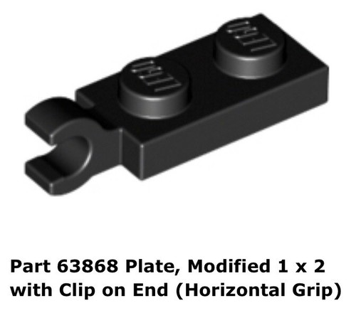 Lego 1x 63868 Black Plate, Modified 1 x 2 with Clip on End