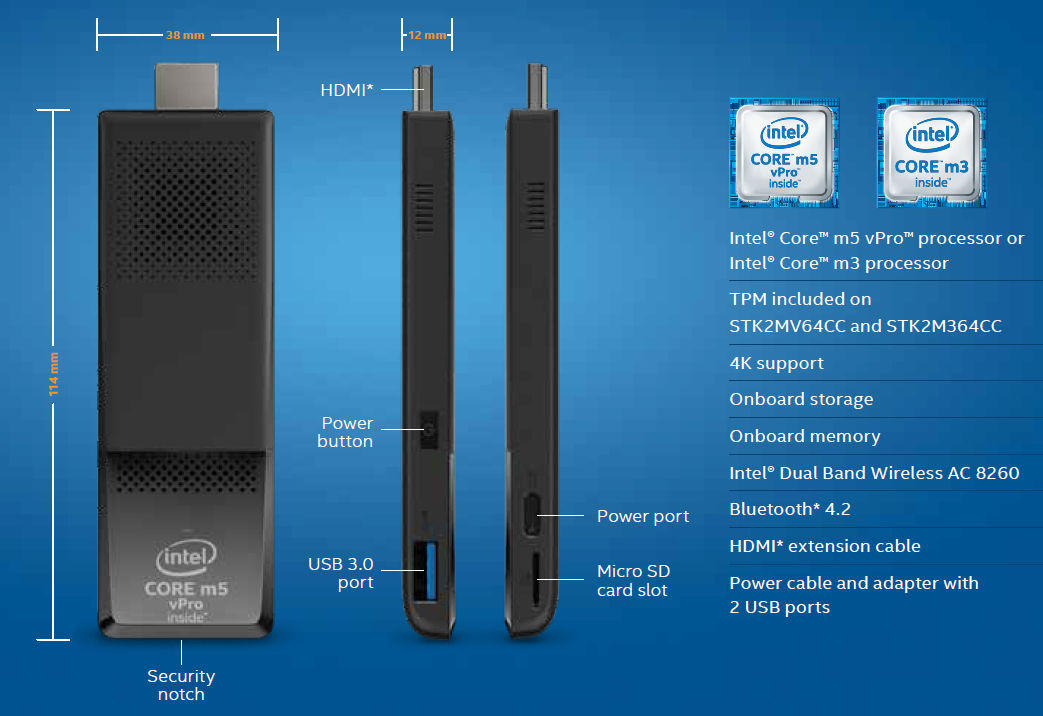 スティック型PC「Intel Compute Stick」の新型にはSkylakeのCore M版も