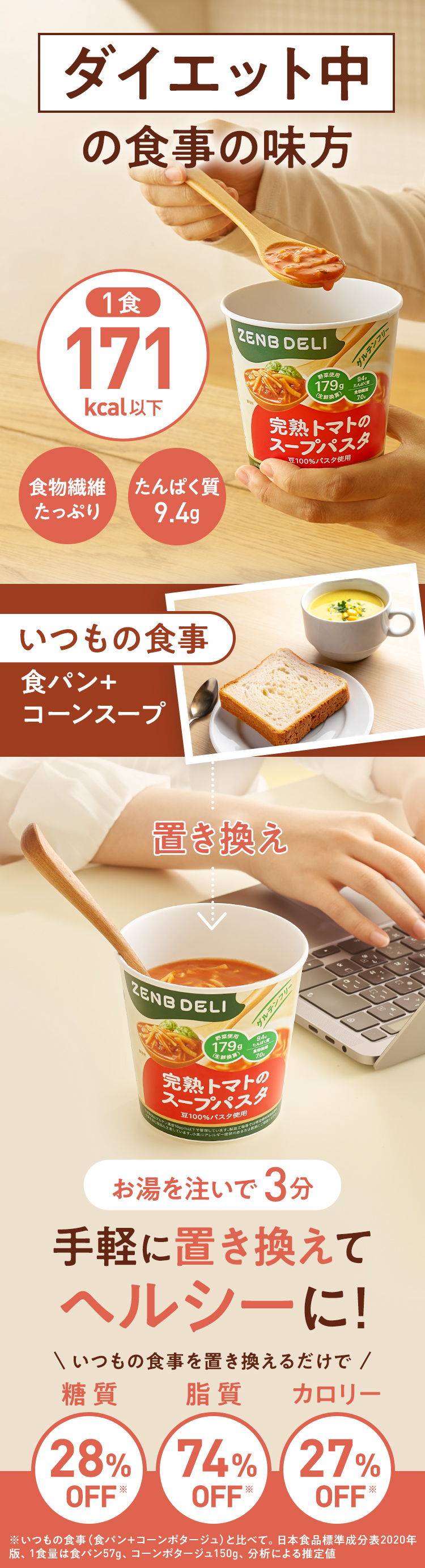 1食分の野菜が摂れる！グルテンフリーのカップスープパスタ