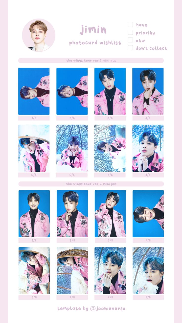 bts jimin wings tour mini photocard wishlist template