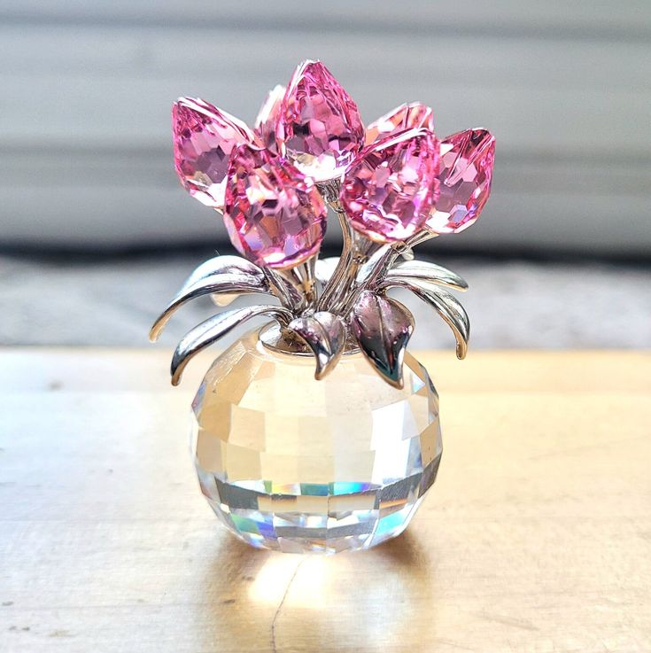 Swarovski Crystal Rose Tulip Pink Flower Figurine Vintage